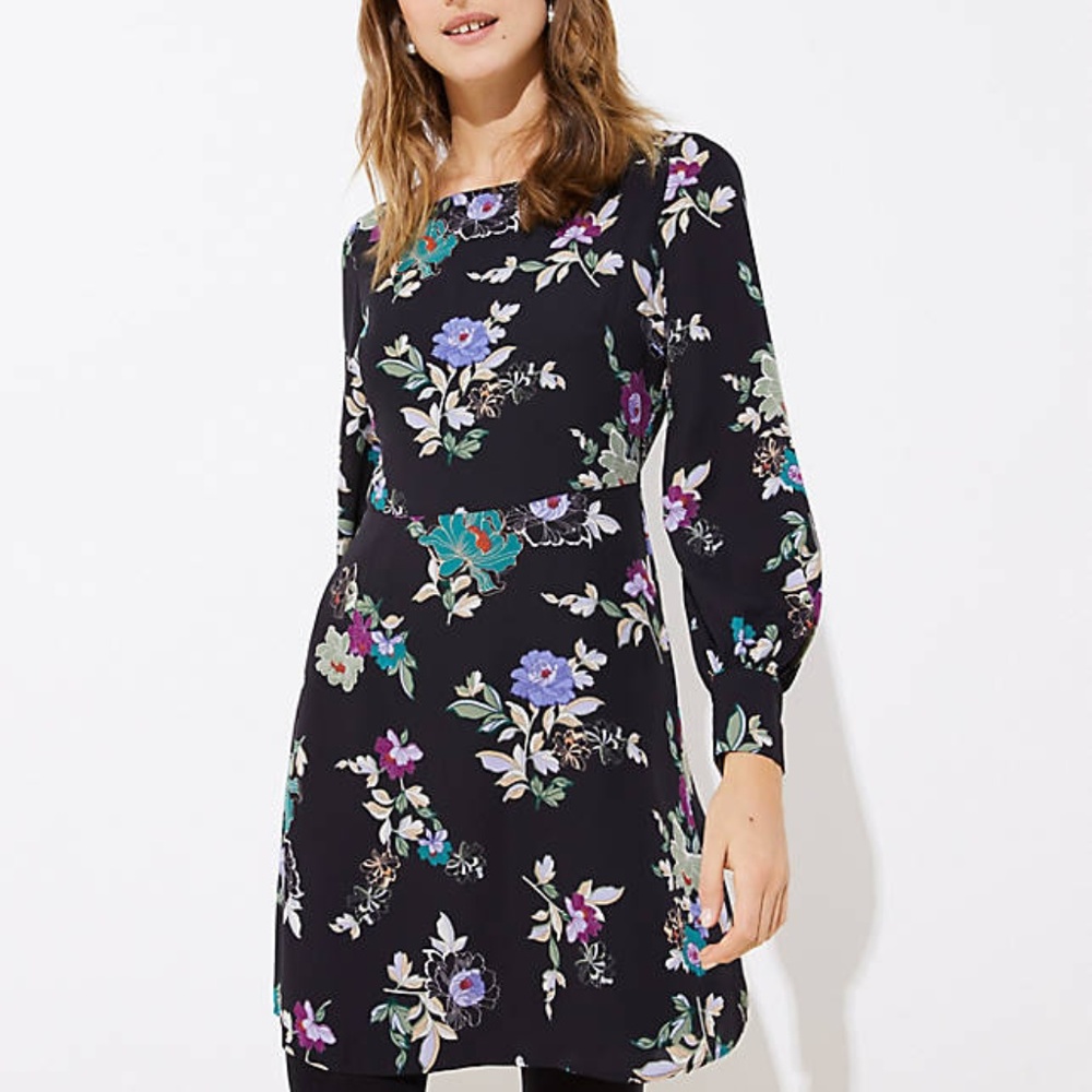 LOFT Square Neck Floral A-Line Dress
